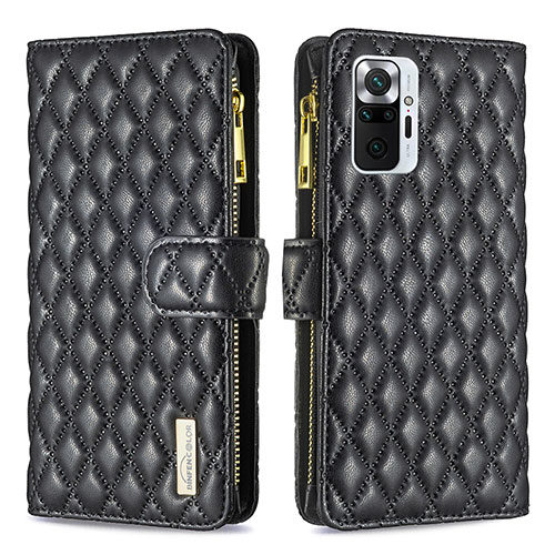 Leather Case Stands Flip Cover Holder B12F for Xiaomi Redmi Note 10 Pro 4G Black