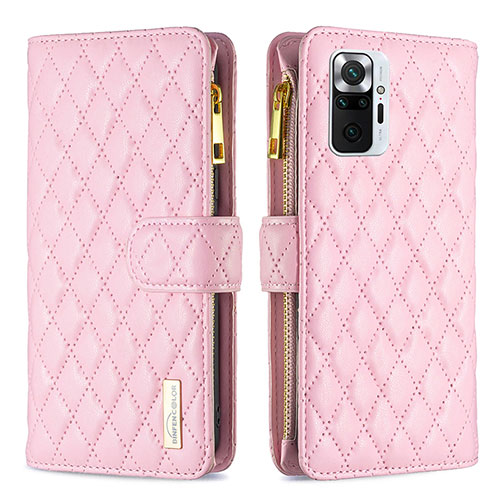 Leather Case Stands Flip Cover Holder B12F for Xiaomi Redmi Note 10 Pro 4G Rose Gold