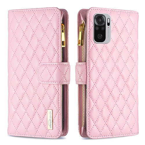 Leather Case Stands Flip Cover Holder B12F for Xiaomi Redmi Note 10S 4G Rose Gold