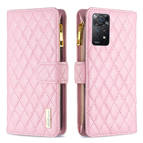 Leather Case Stands Flip Cover Holder B12F for Xiaomi Redmi Note 11 Pro 4G Rose Gold