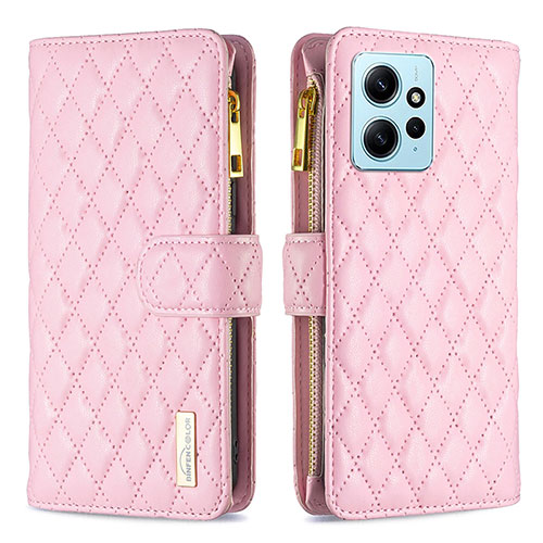 Leather Case Stands Flip Cover Holder B12F for Xiaomi Redmi Note 12 4G Rose Gold