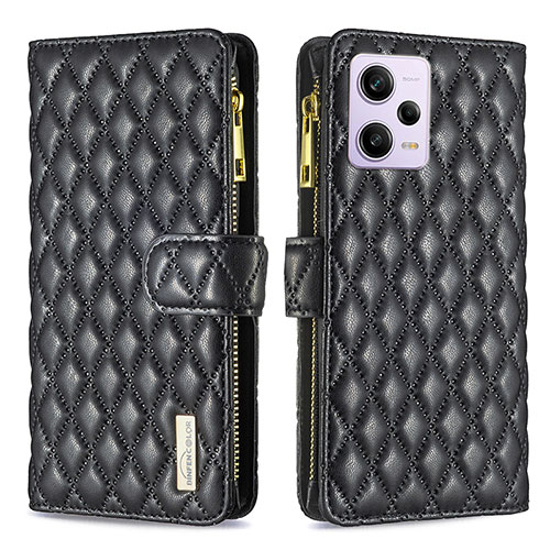 Leather Case Stands Flip Cover Holder B12F for Xiaomi Redmi Note 12 Pro 5G Black