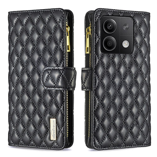 Leather Case Stands Flip Cover Holder B12F for Xiaomi Redmi Note 13 5G Black