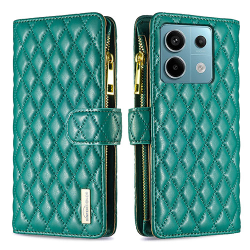 Leather Case Stands Flip Cover Holder B12F for Xiaomi Redmi Note 13 Pro 5G Green