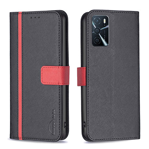 Leather Case Stands Flip Cover Holder B13F for Oppo A16s Black