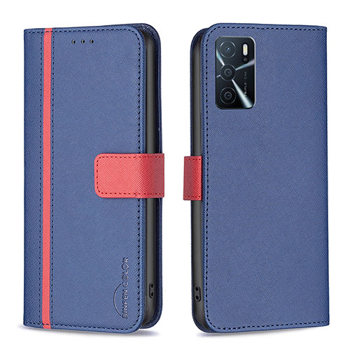 Leather Case Stands Flip Cover Holder B13F for Oppo A54s Blue
