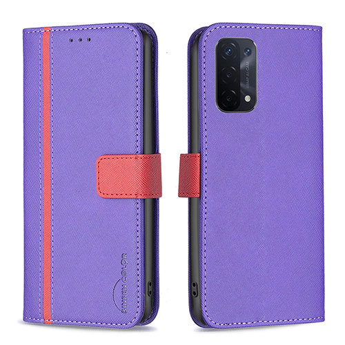 Leather Case Stands Flip Cover Holder B13F for Oppo A74 5G Purple