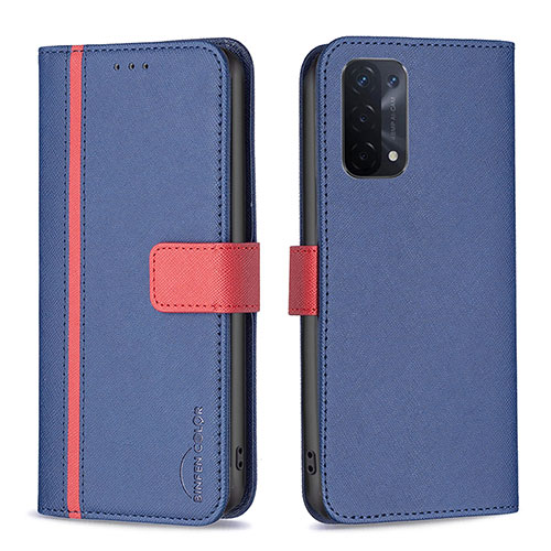 Leather Case Stands Flip Cover Holder B13F for Oppo A93 5G Blue