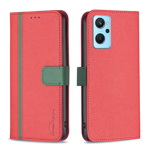 Leather Case Stands Flip Cover Holder B13F for Oppo A96 4G Red