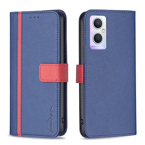 Leather Case Stands Flip Cover Holder B13F for Oppo A96 5G Blue