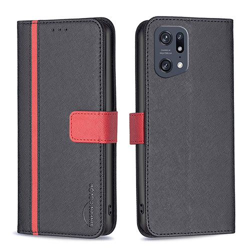 Leather Case Stands Flip Cover Holder B13F for Oppo Find X5 Pro 5G Black