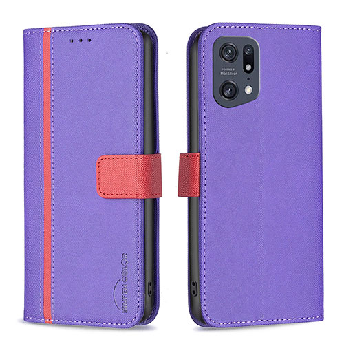 Leather Case Stands Flip Cover Holder B13F for Oppo Find X5 Pro 5G Purple