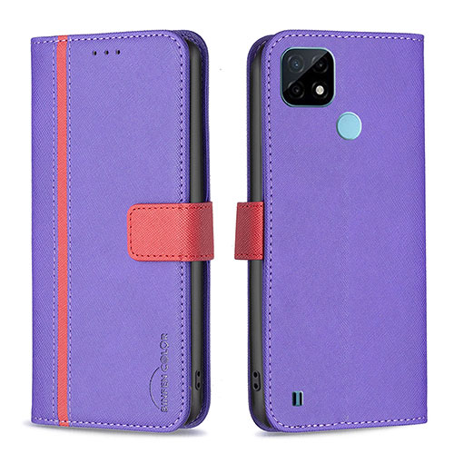 Leather Case Stands Flip Cover Holder B13F for Realme C21 Purple