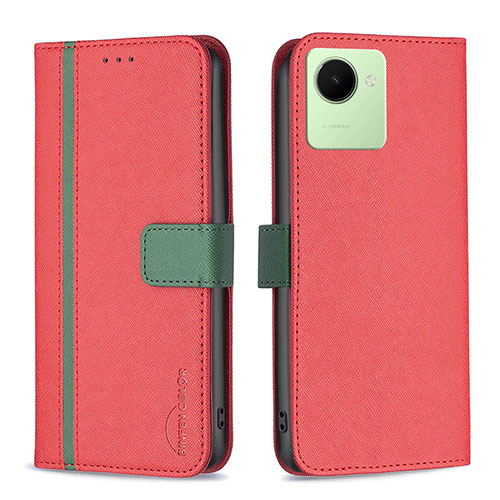 Leather Case Stands Flip Cover Holder B13F for Realme C30 Red