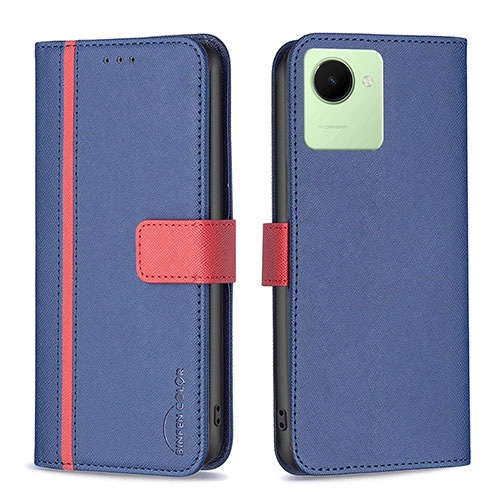 Leather Case Stands Flip Cover Holder B13F for Realme C30s Blue