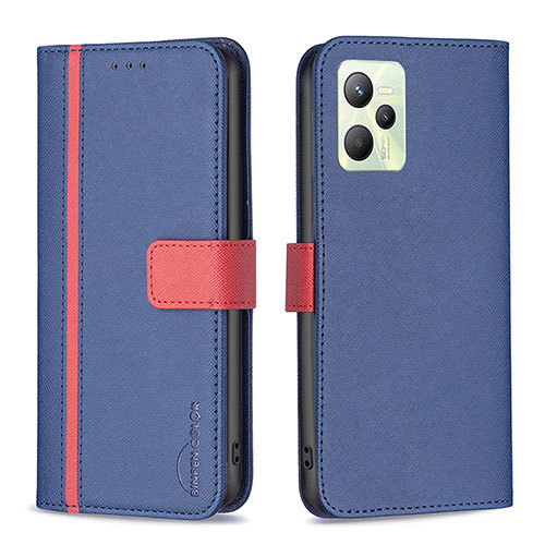 Leather Case Stands Flip Cover Holder B13F for Realme C35 Blue