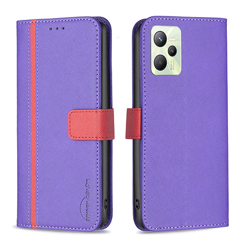 Leather Case Stands Flip Cover Holder B13F for Realme C35 Purple