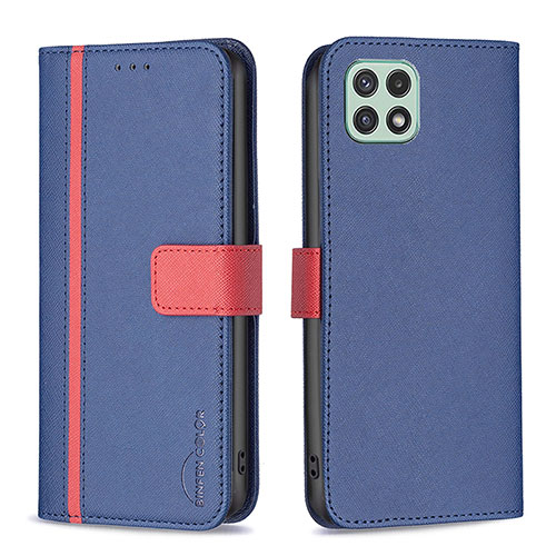 Leather Case Stands Flip Cover Holder B13F for Samsung Galaxy A22s 5G Blue