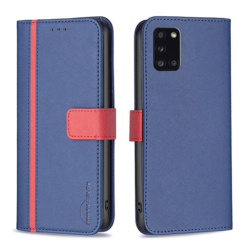 Leather Case Stands Flip Cover Holder B13F for Samsung Galaxy A31 Blue