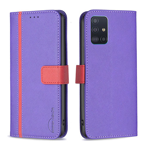 Leather Case Stands Flip Cover Holder B13F for Samsung Galaxy A51 4G Purple