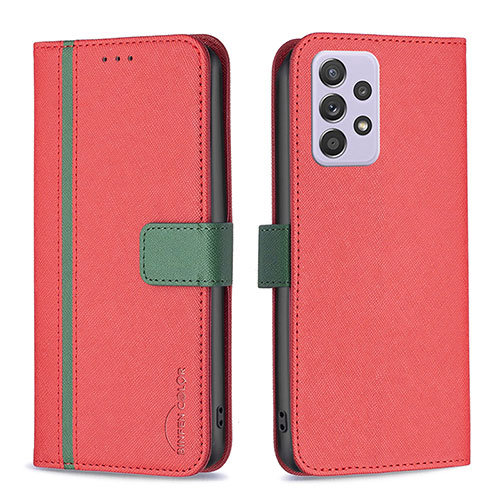 Leather Case Stands Flip Cover Holder B13F for Samsung Galaxy A52 4G Red