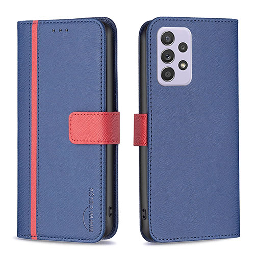 Leather Case Stands Flip Cover Holder B13F for Samsung Galaxy A52 5G Blue