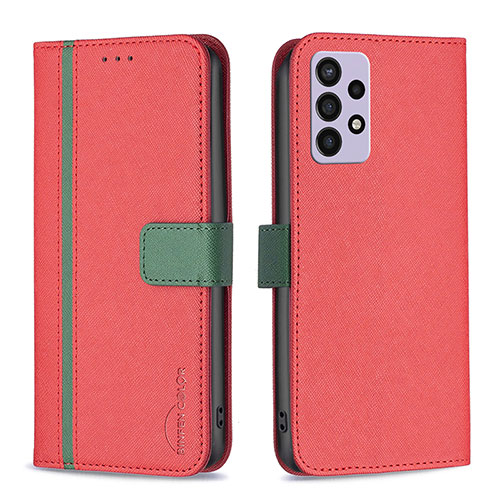 Leather Case Stands Flip Cover Holder B13F for Samsung Galaxy A72 5G Red