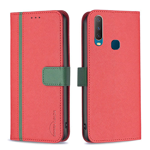 Leather Case Stands Flip Cover Holder B13F for Vivo Y11 Red