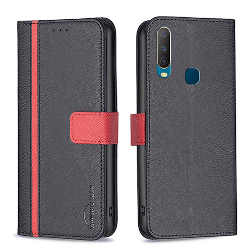 Leather Case Stands Flip Cover Holder B13F for Vivo Y12 Black