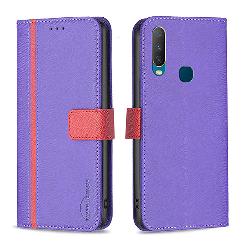 Leather Case Stands Flip Cover Holder B13F for Vivo Y12 Purple