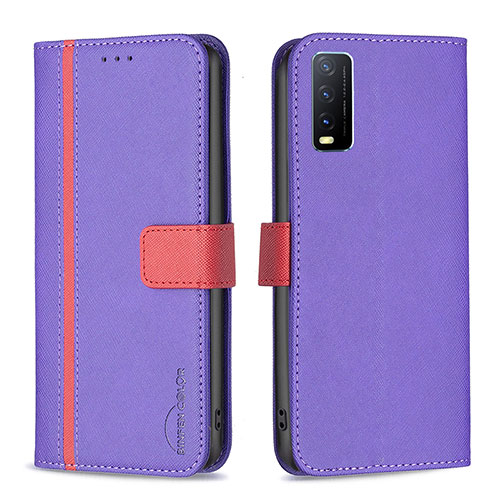 Leather Case Stands Flip Cover Holder B13F for Vivo Y12G Purple