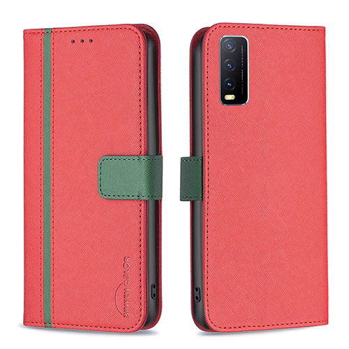 Leather Case Stands Flip Cover Holder B13F for Vivo Y20a Red