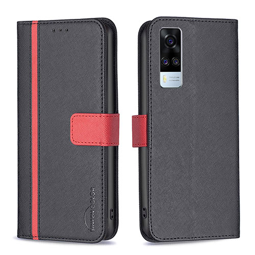 Leather Case Stands Flip Cover Holder B13F for Vivo Y31 (2021) Black