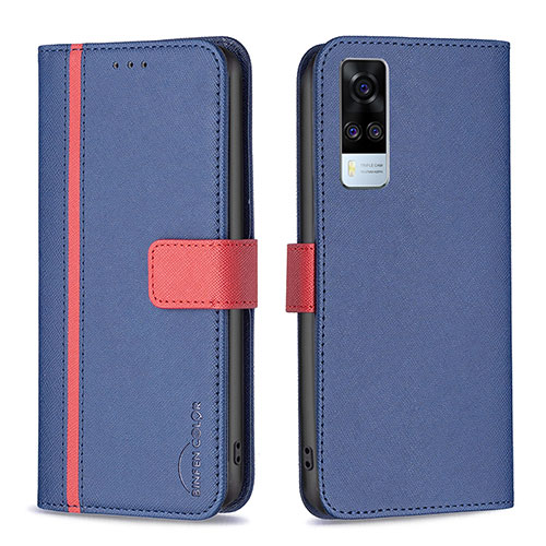Leather Case Stands Flip Cover Holder B13F for Vivo Y31 (2021) Blue