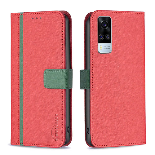 Leather Case Stands Flip Cover Holder B13F for Vivo Y31 (2021) Red