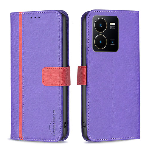 Leather Case Stands Flip Cover Holder B13F for Vivo Y35 4G Purple