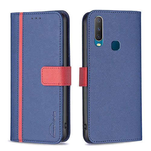 Leather Case Stands Flip Cover Holder B13F for Vivo Y3s Blue