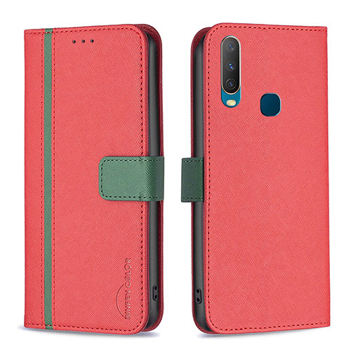 Leather Case Stands Flip Cover Holder B13F for Vivo Y3s Red