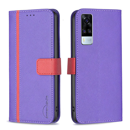 Leather Case Stands Flip Cover Holder B13F for Vivo Y51 (2021) Purple