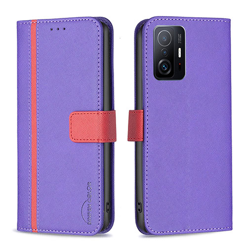 Leather Case Stands Flip Cover Holder B13F for Xiaomi Mi 11T Pro 5G Purple