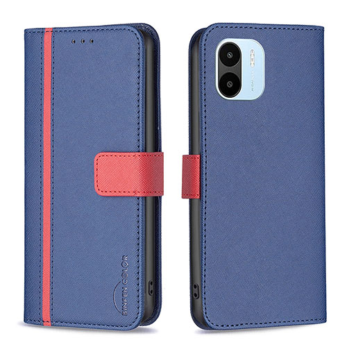 Leather Case Stands Flip Cover Holder B13F for Xiaomi Poco C50 Blue