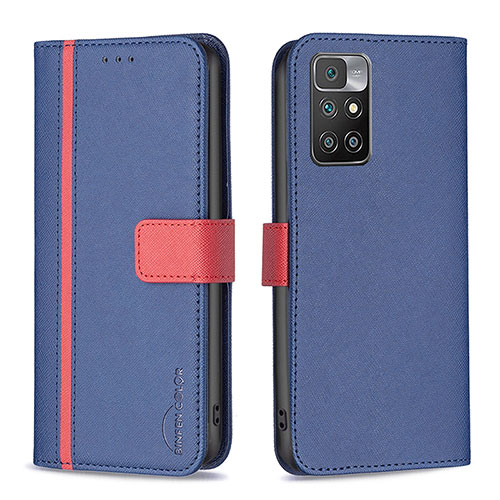 Leather Case Stands Flip Cover Holder B13F for Xiaomi Redmi 10 4G Blue