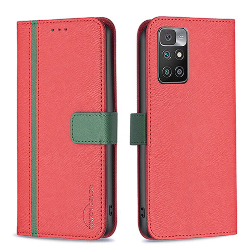 Leather Case Stands Flip Cover Holder B13F for Xiaomi Redmi 10 4G Red