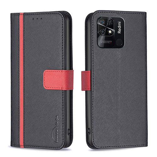 Leather Case Stands Flip Cover Holder B13F for Xiaomi Redmi 10 India Black