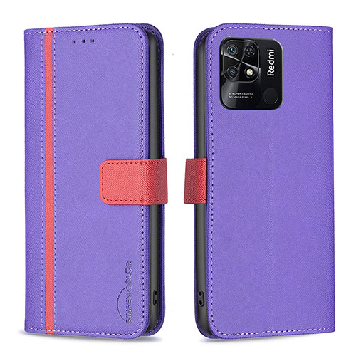 Leather Case Stands Flip Cover Holder B13F for Xiaomi Redmi 10 India Purple