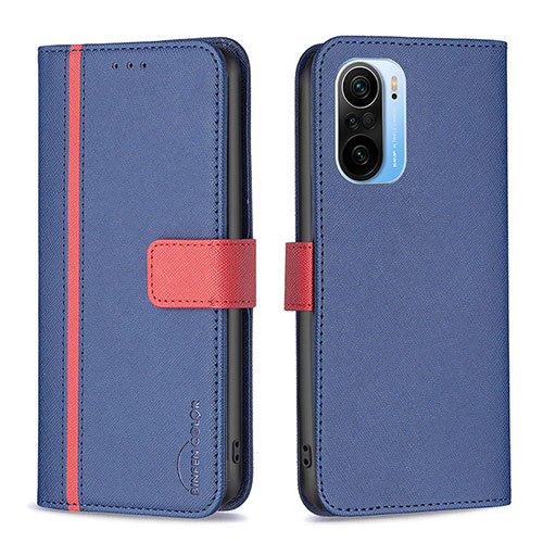 Leather Case Stands Flip Cover Holder B13F for Xiaomi Redmi K40 Pro 5G Blue