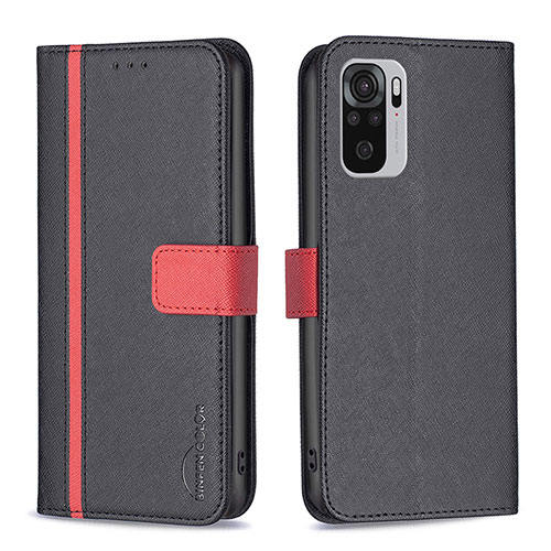 Leather Case Stands Flip Cover Holder B13F for Xiaomi Redmi Note 10 4G Black