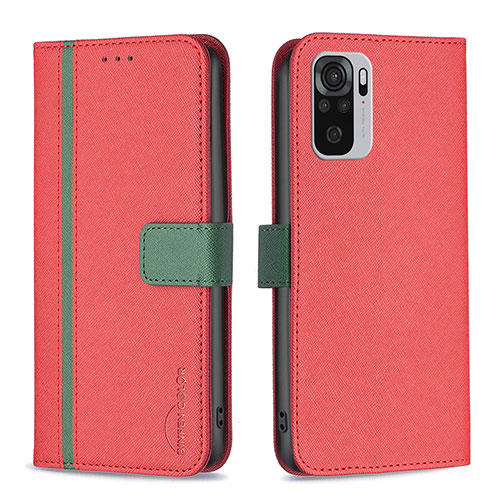 Leather Case Stands Flip Cover Holder B13F for Xiaomi Redmi Note 10 4G Red