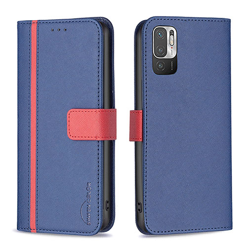 Leather Case Stands Flip Cover Holder B13F for Xiaomi Redmi Note 10 5G Blue