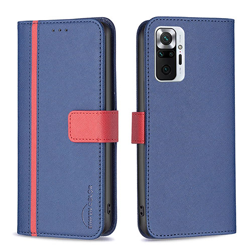 Leather Case Stands Flip Cover Holder B13F for Xiaomi Redmi Note 10 Pro 4G Blue